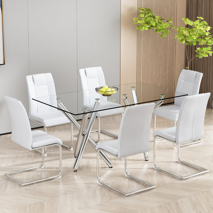 Modern Dining Chairs with Faux Leather Padded Seat Dining Living Room Chairs Upholstered Chair with Metal Legs Design for Kitchen, Living, Bedroom, Dining Room Side Chairs Set of 6 (White+PU)C-001 image 3