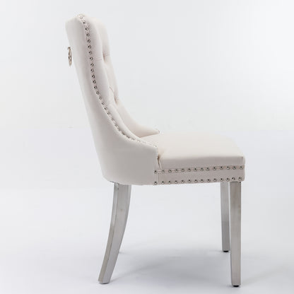 Nikki Collection Modern, High-end Tufted Solid Wood Contemporary Velvet Upholstered Dining Chair with Chrome Stainless Steel Plating Legs,Nailhead Trim,Set of 2，Beige and Chrome, SW1701BG image 4