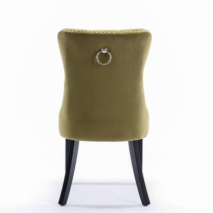 Nikki Collection Modern, High-end Tufted Solid Wood Contemporary Velvet Upholstered Dining Chair with Wood Legs Nailhead Trim 2-Pcs Set,Olive-Green,SW2001OL image 6