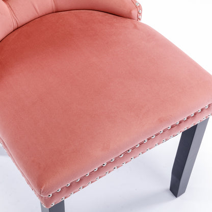 Nikki Collection Modern, High-end Tufted Solid Wood Contemporary Velvet Upholstered Dining Chair with Wood Legs Nailhead Trim 2-Pcs Set,Pink, SW2001PK image 11