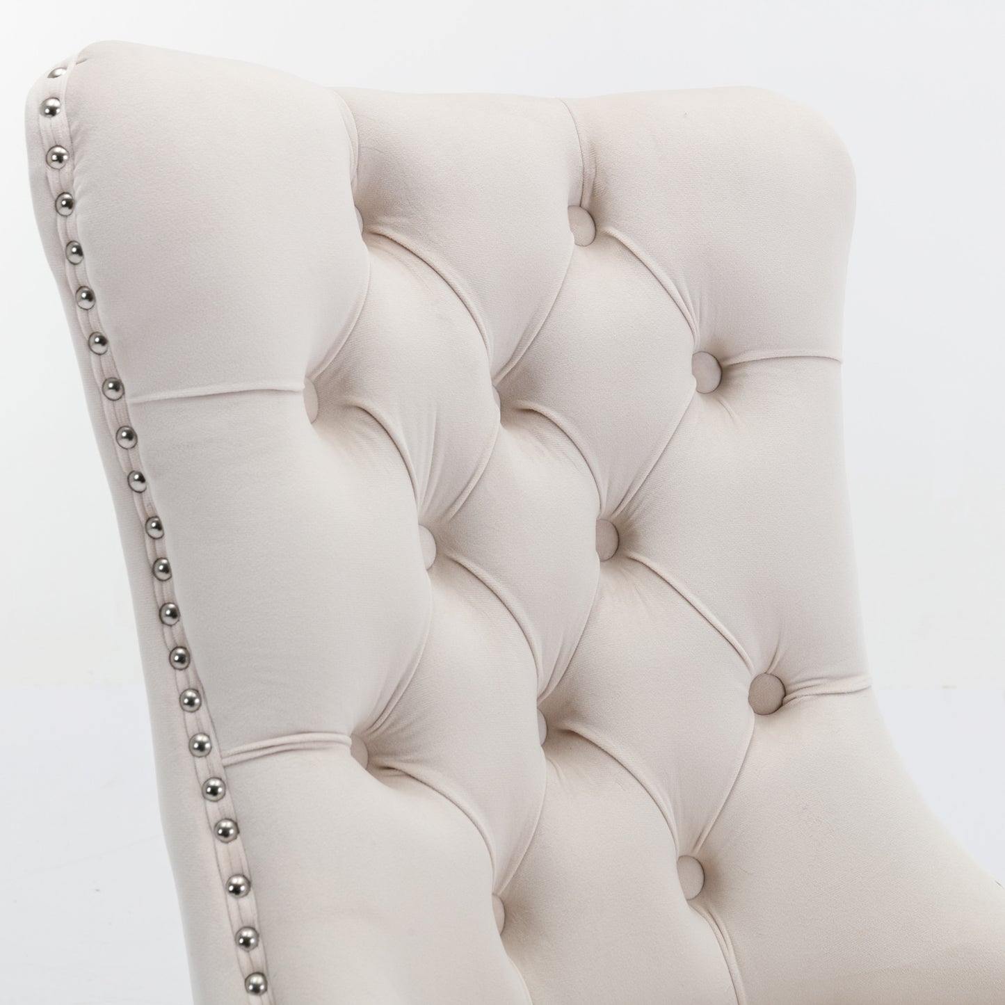 Nikki Collection Modern, High-end Tufted Solid Wood Contemporary Velvet Upholstered Dining Chair with Chrome Stainless Steel Plating Legs,Nailhead Trim,Set of 2，Beige and Chrome, SW1701BG image 8