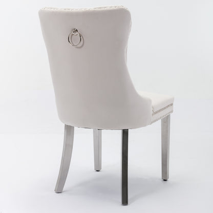 Nikki Collection Modern, High-end Tufted Solid Wood Contemporary Velvet Upholstered Dining Chair with Chrome Stainless Steel Plating Legs,Nailhead Trim,Set of 2，Beige and Chrome, SW1701BG image 5