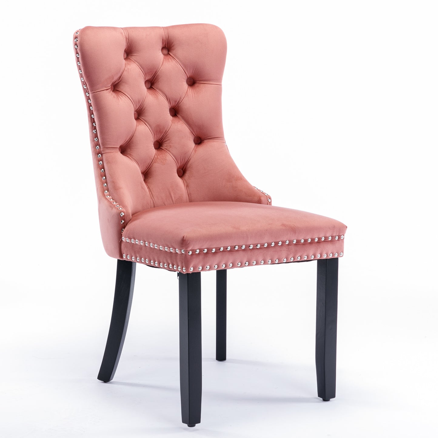 Nikki Collection Modern, High-end Tufted Solid Wood Contemporary Velvet Upholstered Dining Chair with Wood Legs Nailhead Trim 2-Pcs Set,Pink, SW2001PK image 3