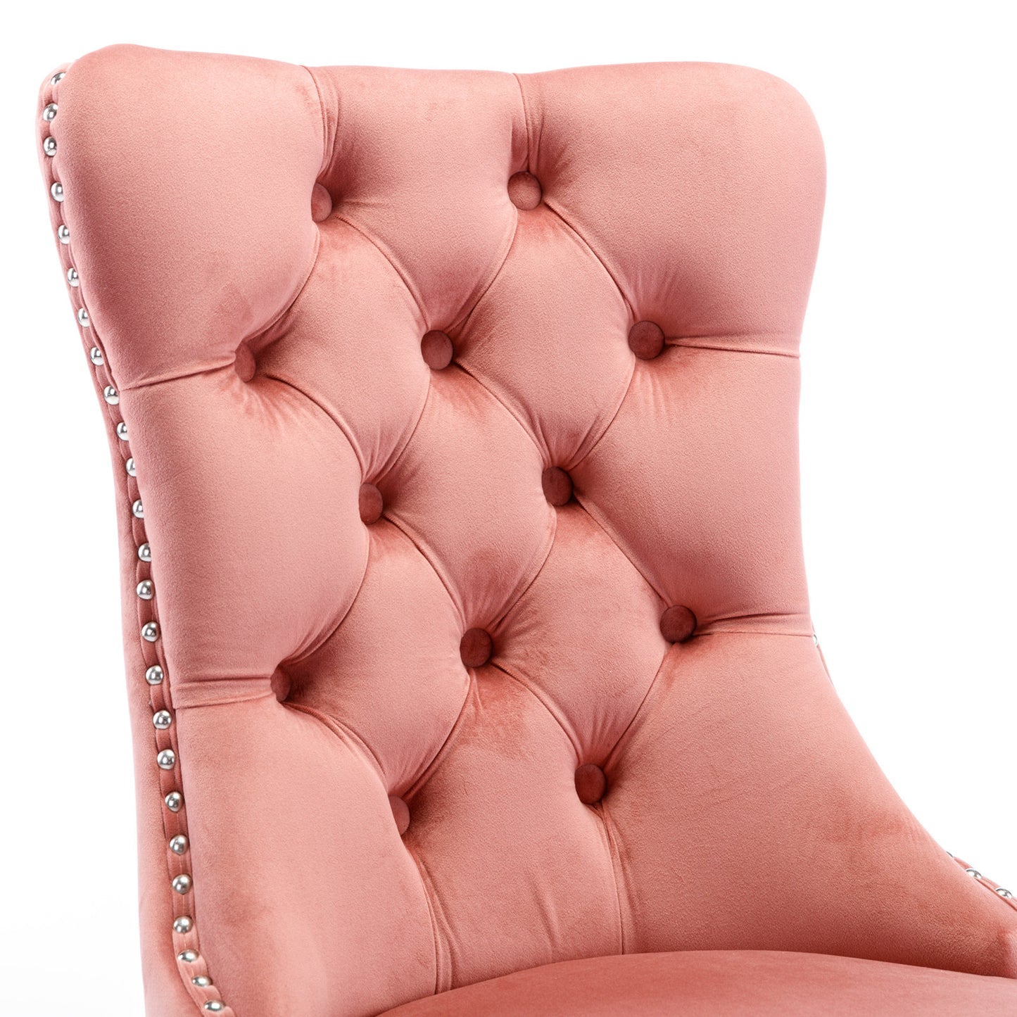 Nikki Collection Modern, High-end Tufted Solid Wood Contemporary Velvet Upholstered Dining Chair with Wood Legs Nailhead Trim 2-Pcs Set,Pink, SW2001PK image 8