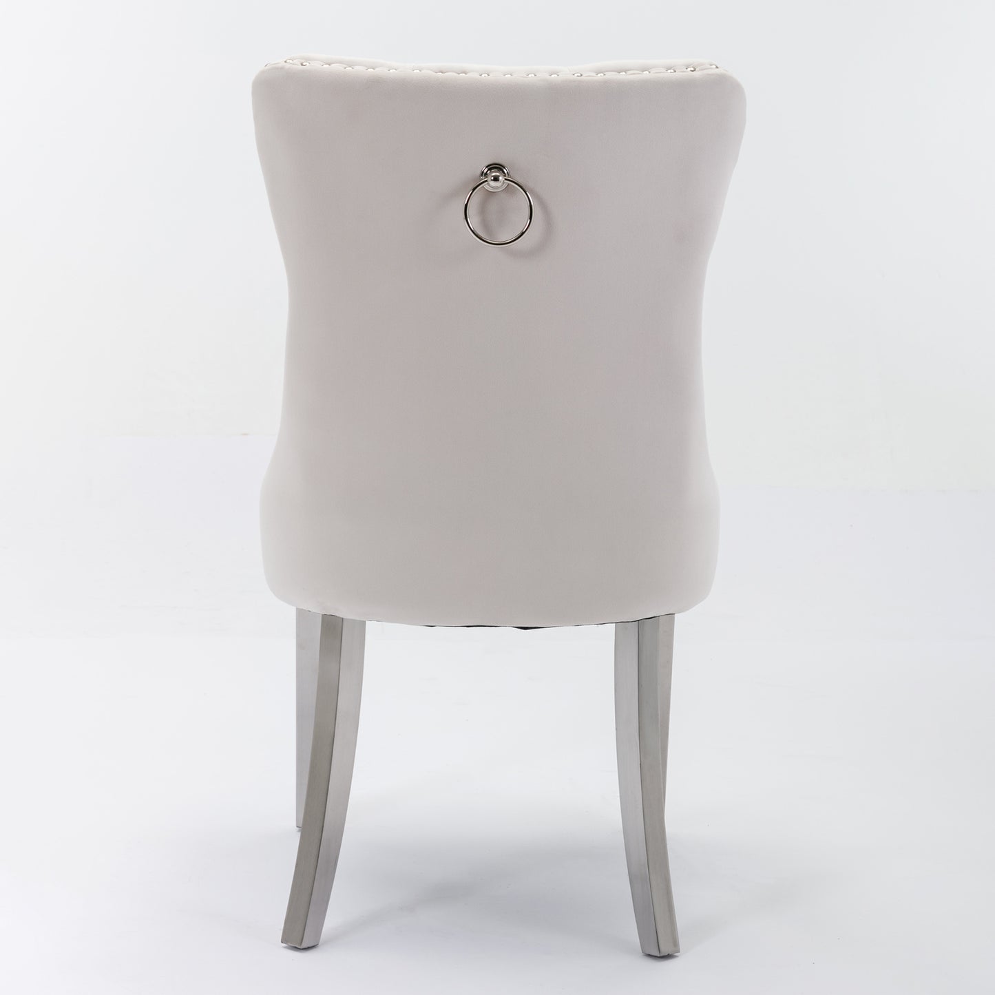 Nikki Collection Modern, High-end Tufted Solid Wood Contemporary Velvet Upholstered Dining Chair with Chrome Stainless Steel Plating Legs,Nailhead Trim,Set of 2，Beige and Chrome, SW1701BG image 6