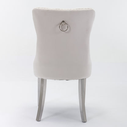 Nikki Collection Modern, High-end Tufted Solid Wood Contemporary Velvet Upholstered Dining Chair with Chrome Stainless Steel Plating Legs,Nailhead Trim,Set of 2，Beige and Chrome, SW1701BG image 6