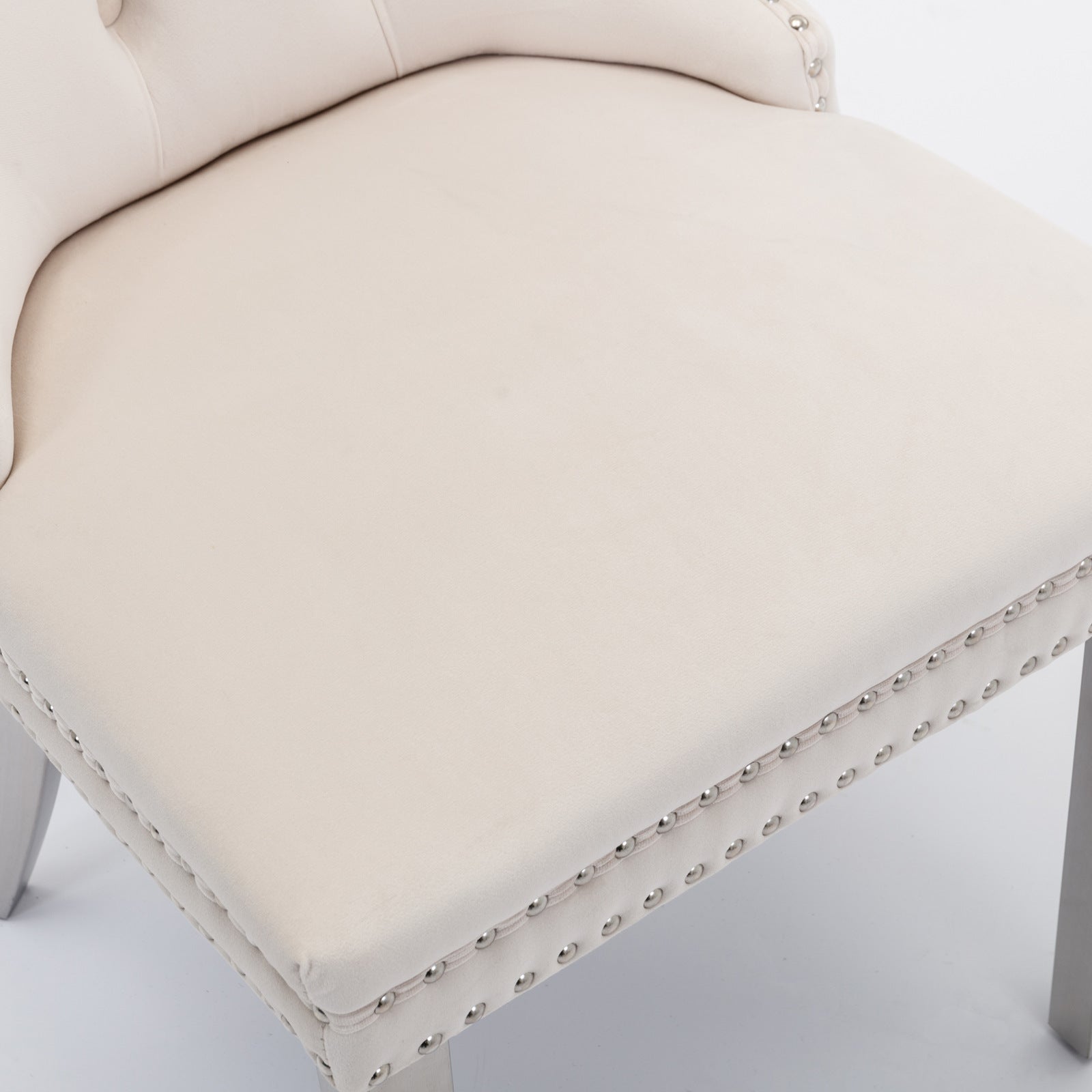 Nikki Collection Modern, High-end Tufted Solid Wood Contemporary Velvet Upholstered Dining Chair with Chrome Stainless Steel Plating Legs,Nailhead Trim,Set of 2，Beige and Chrome, SW1701BG image 11