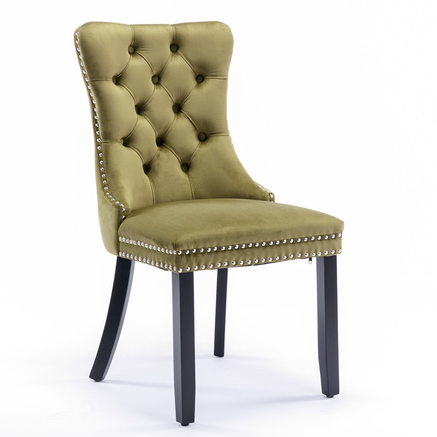 Nikki Collection Modern, High-end Tufted Solid Wood Contemporary Velvet Upholstered Dining Chair with Wood Legs Nailhead Trim 2-Pcs Set,Olive-Green,SW2001OL image 3
