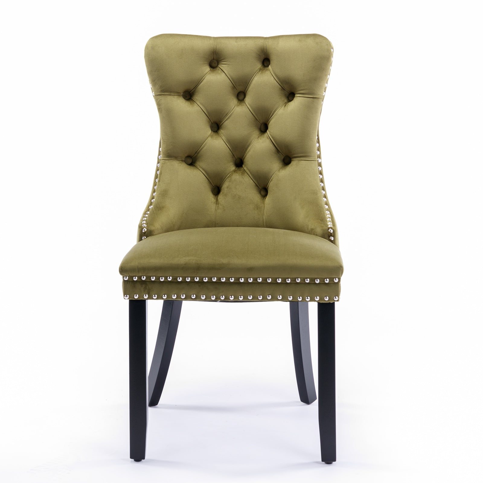 Nikki Collection Modern, High-end Tufted Solid Wood Contemporary Velvet Upholstered Dining Chair with Wood Legs Nailhead Trim 2-Pcs Set,Olive-Green,SW2001OL image 2