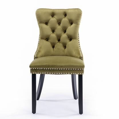 Nikki Collection Modern, High-end Tufted Solid Wood Contemporary Velvet Upholstered Dining Chair with Wood Legs Nailhead Trim 2-Pcs Set,Olive-Green,SW2001OL image 2