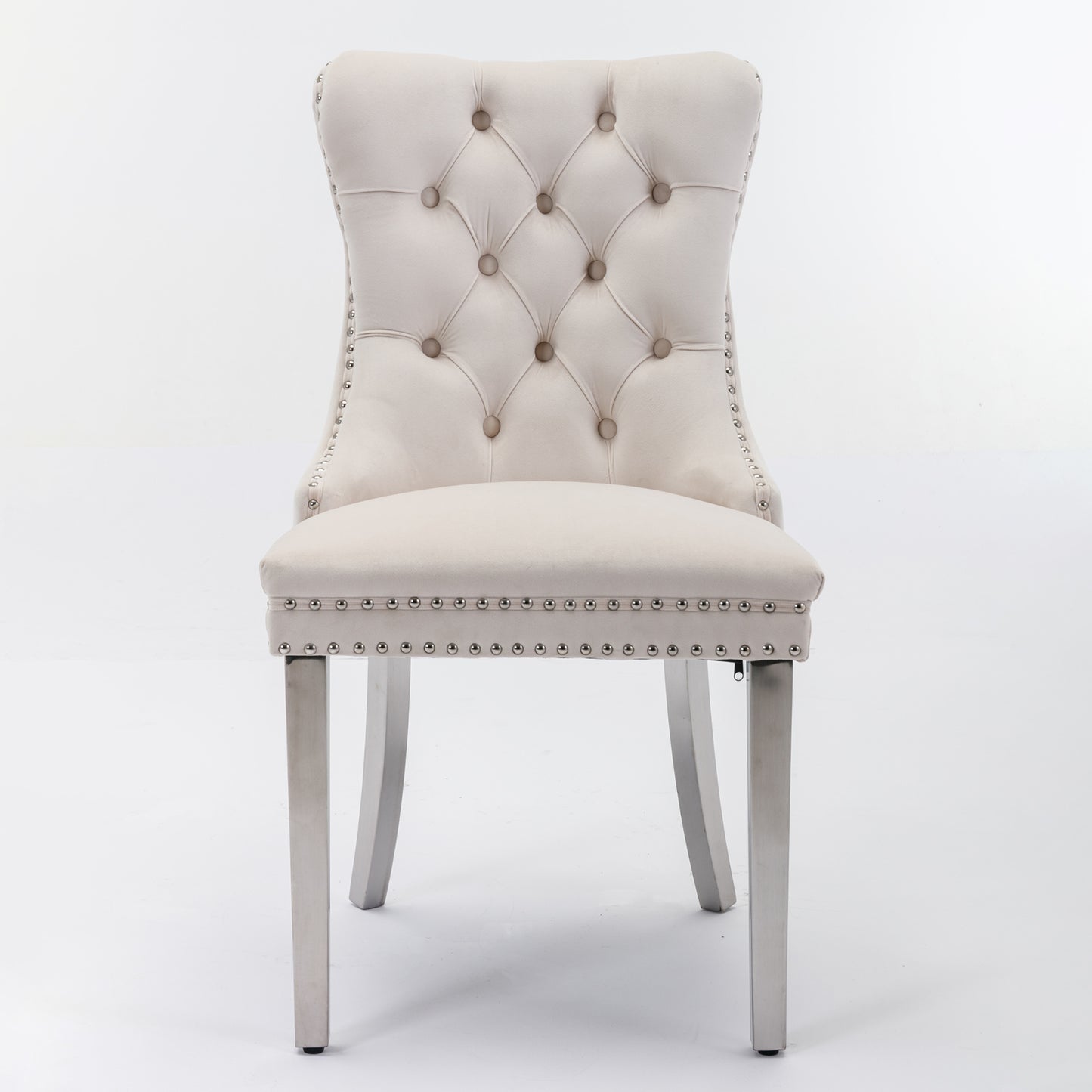 Nikki Collection Modern, High-end Tufted Solid Wood Contemporary Velvet Upholstered Dining Chair with Chrome Stainless Steel Plating Legs,Nailhead Trim,Set of 2，Beige and Chrome, SW1701BG image 2