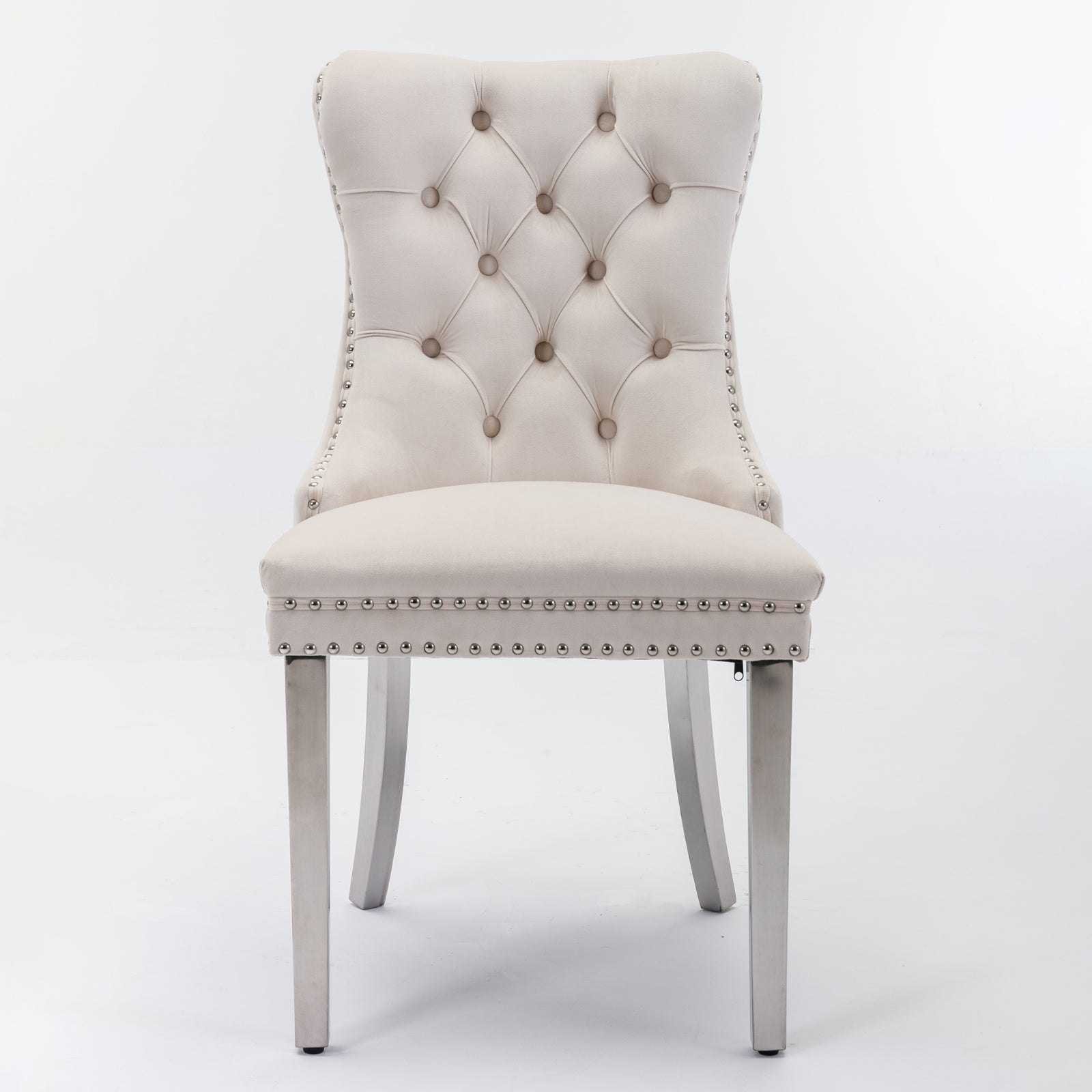 Nikki Collection Modern, High-end Tufted Solid Wood Contemporary Velvet Upholstered Dining Chair with Chrome Stainless Steel Plating Legs,Nailhead Trim,Set of 2，Beige and Chrome, SW1701BG image 2