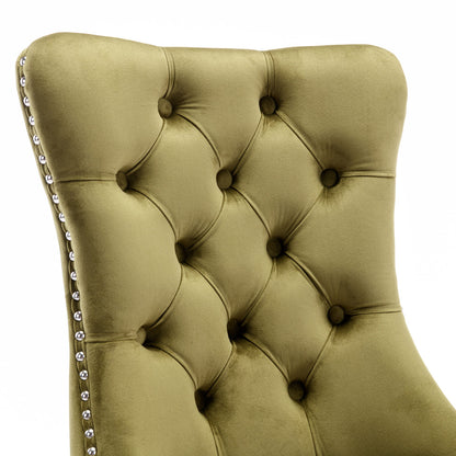 Nikki Collection Modern, High-end Tufted Solid Wood Contemporary Velvet Upholstered Dining Chair with Wood Legs Nailhead Trim 2-Pcs Set,Olive-Green,SW2001OL image 8
