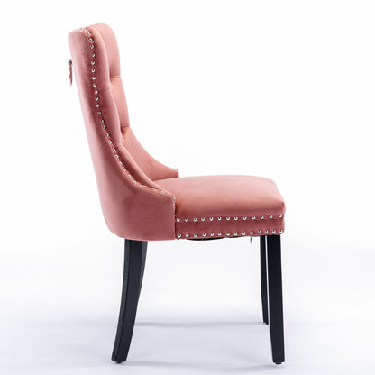Nikki Collection Modern, High-end Tufted Solid Wood Contemporary Velvet Upholstered Dining Chair with Wood Legs Nailhead Trim 2-Pcs Set,Pink, SW2001PK image 4