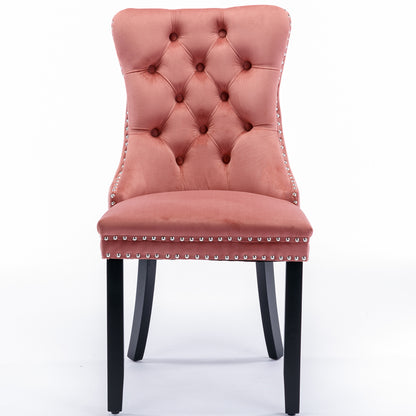 Nikki Collection Modern, High-end Tufted Solid Wood Contemporary Velvet Upholstered Dining Chair with Wood Legs Nailhead Trim 2-Pcs Set,Pink, SW2001PK image 2