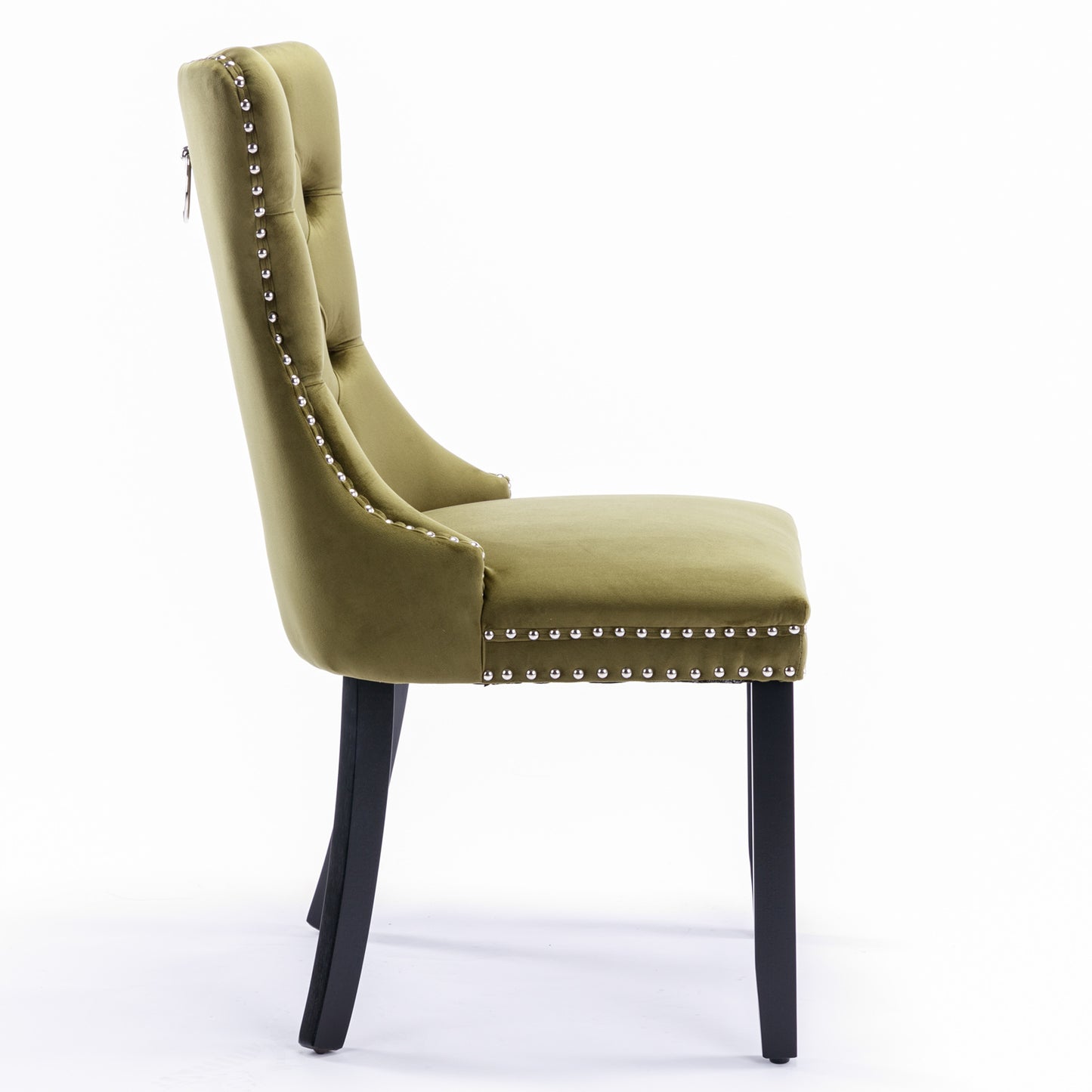 Nikki Collection Modern, High-end Tufted Solid Wood Contemporary Velvet Upholstered Dining Chair with Wood Legs Nailhead Trim 2-Pcs Set,Olive-Green,SW2001OL image 4