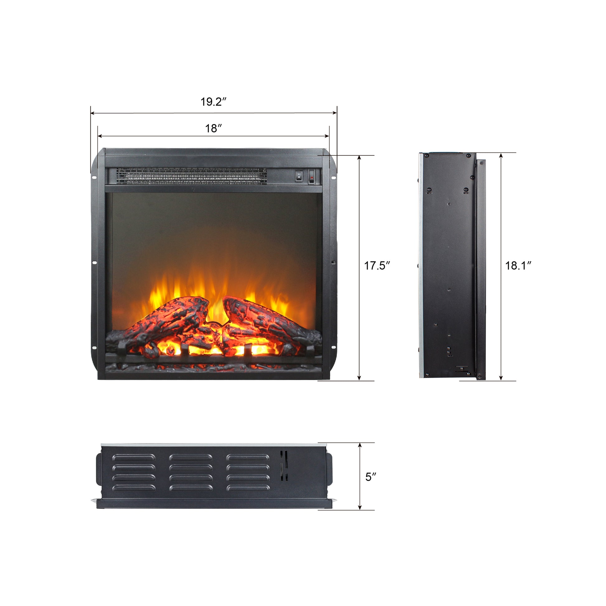 18 inch electric fireplace insert, ultra thin heater with log set & realistic flame, overheating protection image 3
