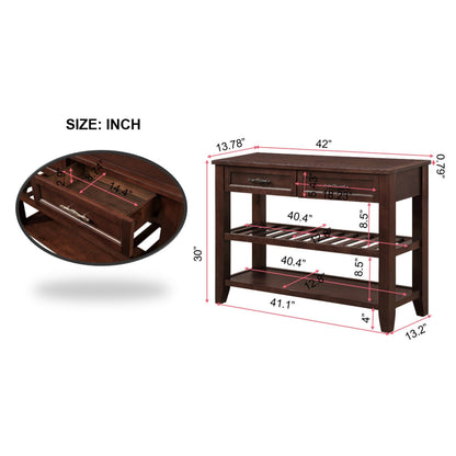Console Sofa Table with 2 Storage Drawers and 2 Tiers Shelves, Mid-Century Style 42'' Solid Wood Buffet Sideboard for Living Room Furniture Kitchen Dining Room Entryway Hallway, Espresso (W120284583) image 5