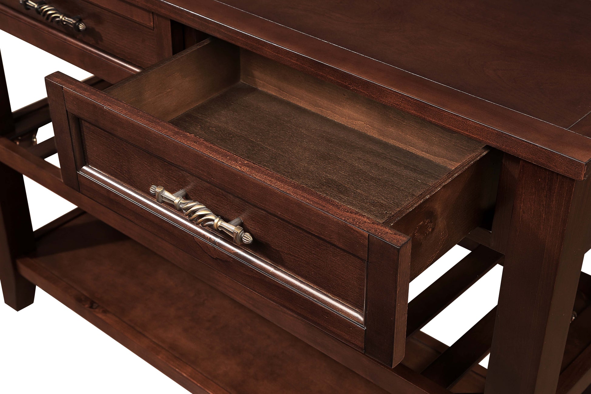 Console Sofa Table with 2 Storage Drawers and 2 Tiers Shelves, Mid-Century Style 42'' Solid Wood Buffet Sideboard for Living Room Furniture Kitchen Dining Room Entryway Hallway, Espresso (W120284583) image 4