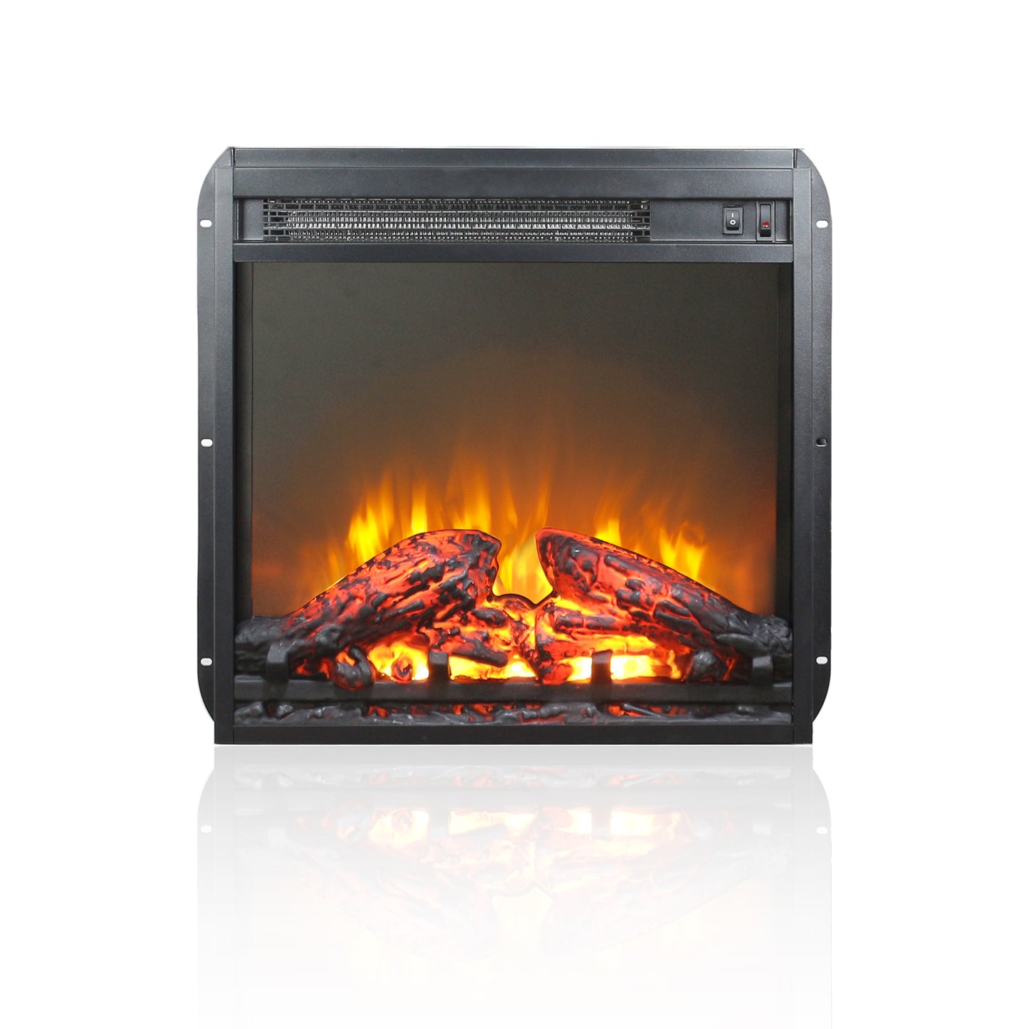 18 inch electric fireplace insert, ultra thin heater with log set & realistic flame, overheating protection image 1