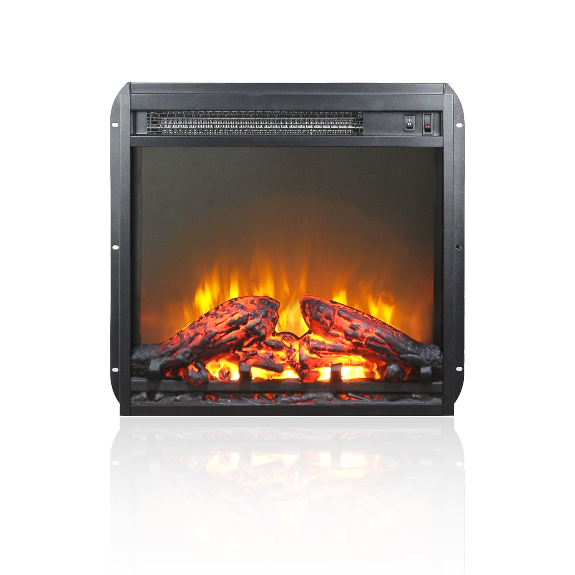 18 inch electric fireplace insert, ultra thin heater with log set & realistic flame, overheating protection image 1
