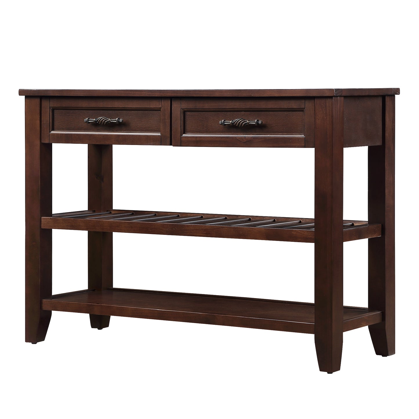 Console Sofa Table with 2 Storage Drawers and 2 Tiers Shelves, Mid-Century Style 42'' Solid Wood Buffet Sideboard for Living Room Furniture Kitchen Dining Room Entryway Hallway, Espresso (W120284583) image 12