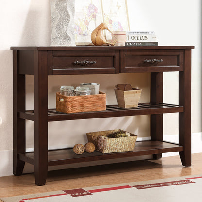 Console Sofa Table with 2 Storage Drawers and 2 Tiers Shelves, Mid-Century Style 42'' Solid Wood Buffet Sideboard for Living Room Furniture Kitchen Dining Room Entryway Hallway, Espresso (W120284583) image 1