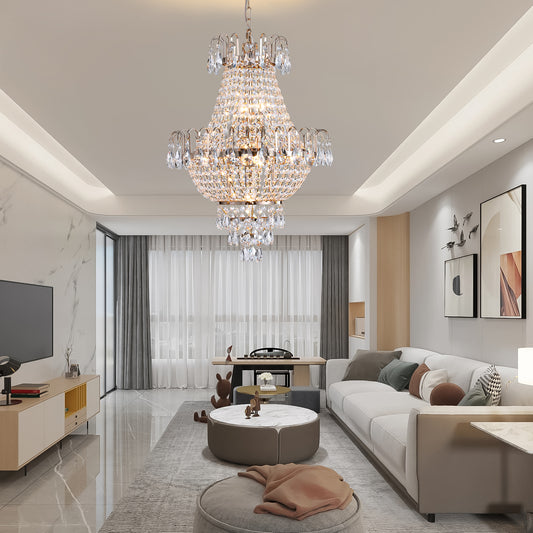(Same as W1340102270/L5003) Gold Crystal Chandeliers,Large Contemporary Luxury Ceiling Lighting for Living Room Dining Room Bedroom Hallway image 1