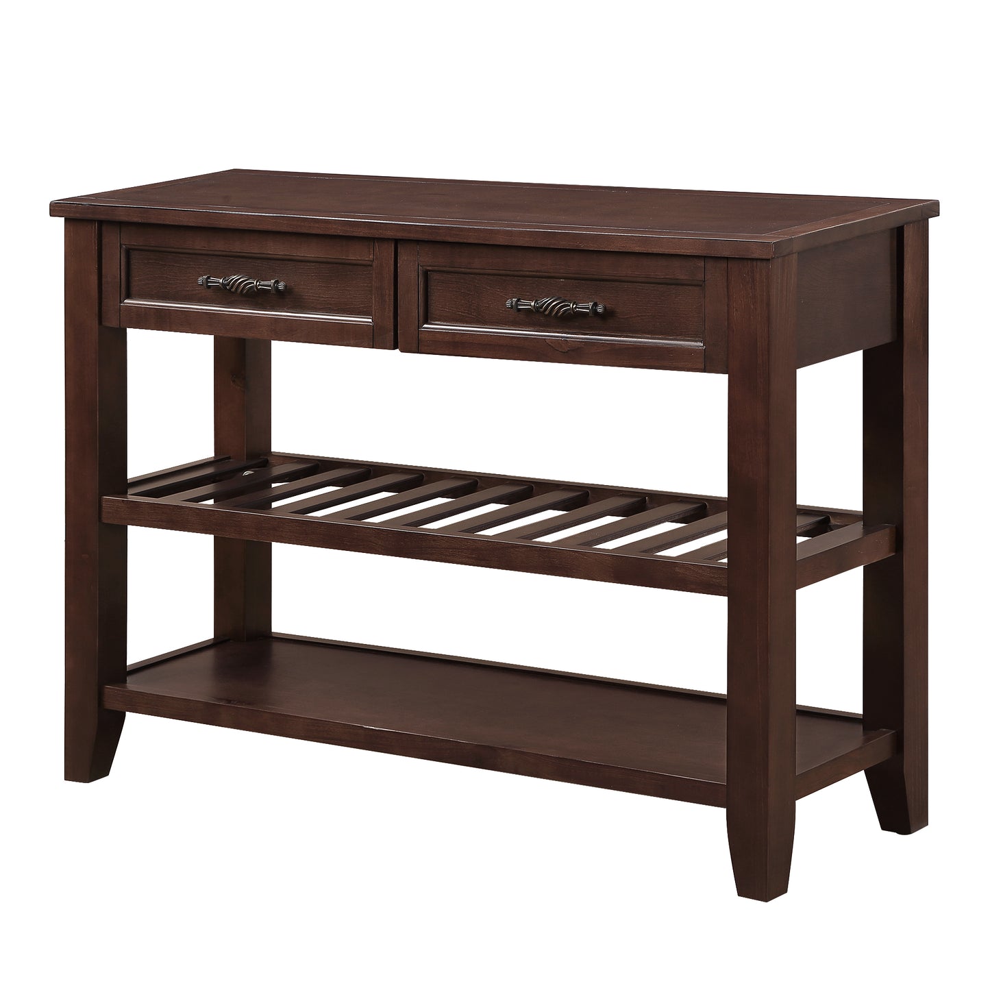 Console Sofa Table with 2 Storage Drawers and 2 Tiers Shelves, Mid-Century Style 42'' Solid Wood Buffet Sideboard for Living Room Furniture Kitchen Dining Room Entryway Hallway, Espresso (W120284583) image 9