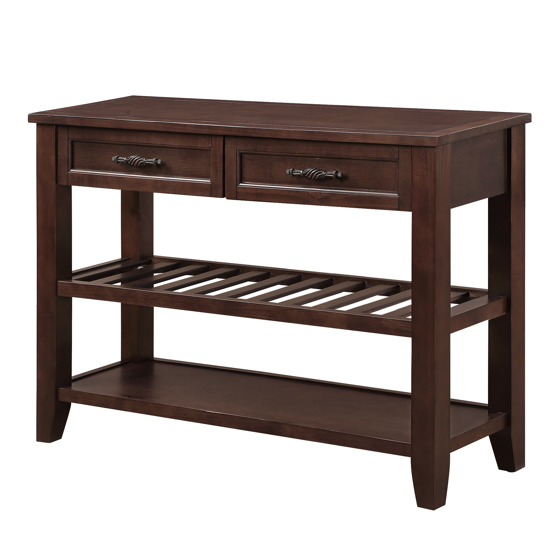 Console Sofa Table with 2 Storage Drawers and 2 Tiers Shelves, Mid-Century Style 42'' Solid Wood Buffet Sideboard for Living Room Furniture Kitchen Dining Room Entryway Hallway, Espresso (W120284583) image 9