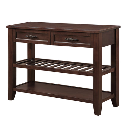 Console Sofa Table with 2 Storage Drawers and 2 Tiers Shelves, Mid-Century Style 42'' Solid Wood Buffet Sideboard for Living Room Furniture Kitchen Dining Room Entryway Hallway, Espresso (W120284583) image 9