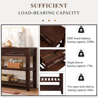 Console Sofa Table with 2 Storage Drawers and 2 Tiers Shelves, Mid-Century Style 42'' Solid Wood Buffet Sideboard for Living Room Furniture Kitchen Dining Room Entryway Hallway, Espresso (W120284583) image 3