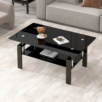 Tempered Black Glass Coffee Table, 2-Layers Tea Table image 8