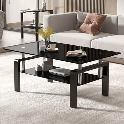 Tempered Black Glass Coffee Table, 2-Layers Tea Table image 7
