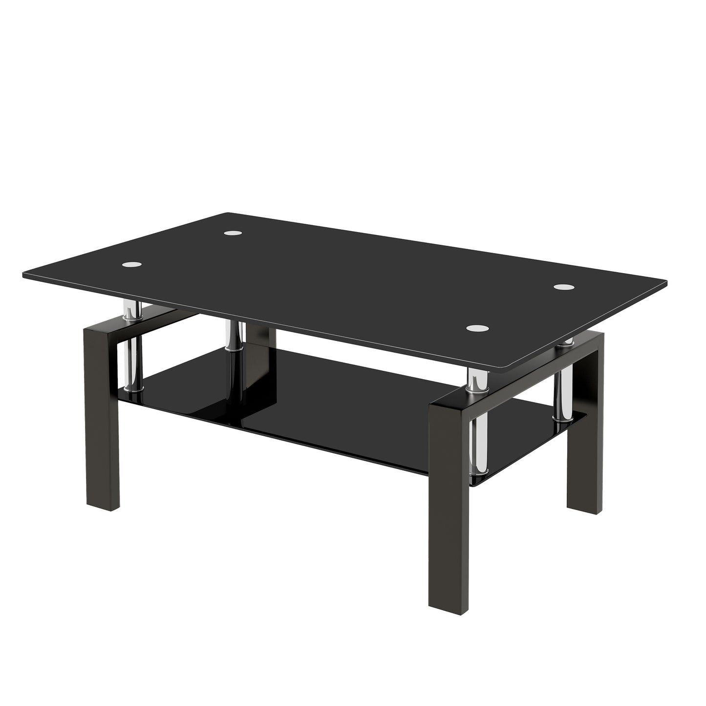 Tempered Black Glass Coffee Table, 2-Layers Tea Table image 9