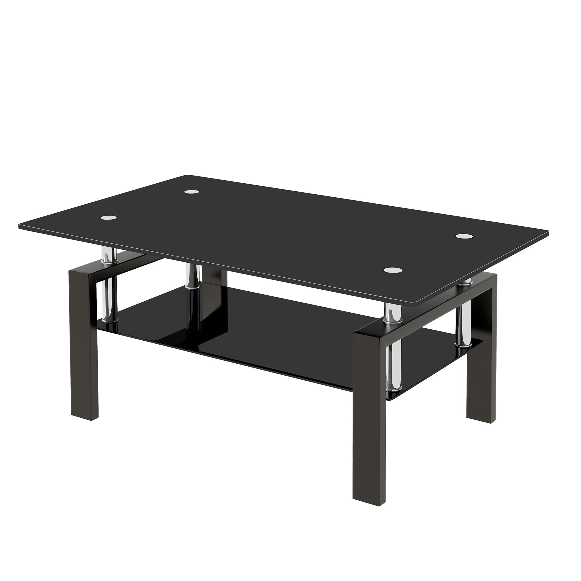 Tempered Black Glass Coffee Table, 2-Layers Tea Table image 9