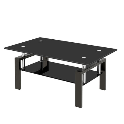 Tempered Black Glass Coffee Table, 2-Layers Tea Table image 9