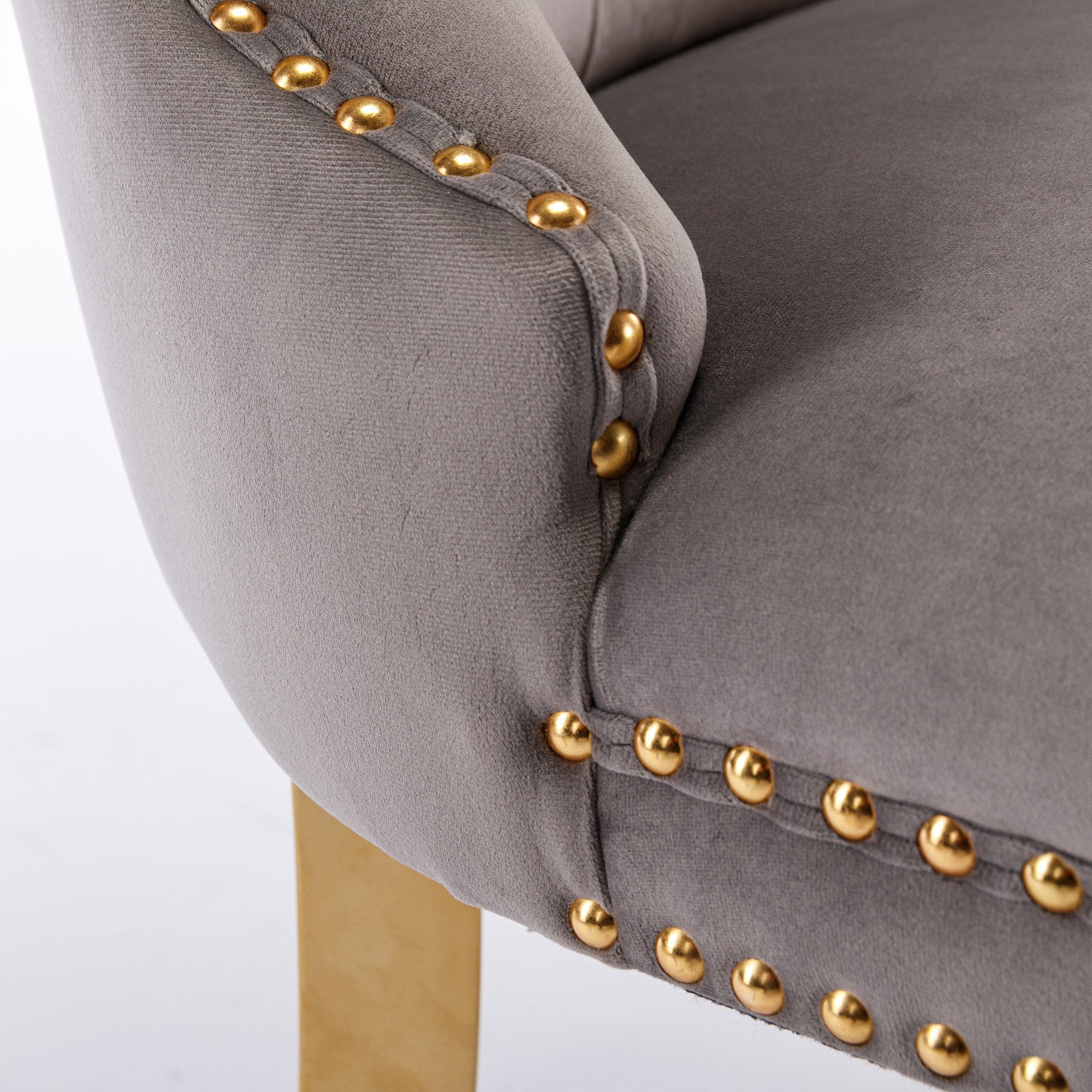 Nikki Collection Modern, High-end Tufted Solid Wood Contemporary Velvet Upholstered Dining Chair with Golden Stainless Steel Plating Legs,Nailhead Trim,Set of 2,Gray and Gold, SW1601GY image 11