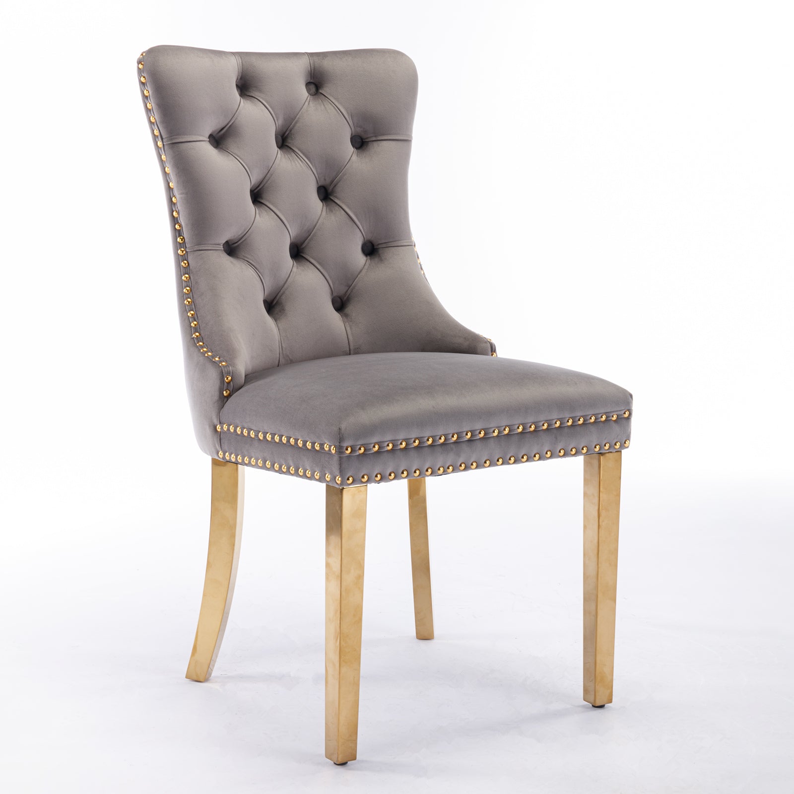 Nikki Collection Modern, High-end Tufted Solid Wood Contemporary Velvet Upholstered Dining Chair with Golden Stainless Steel Plating Legs,Nailhead Trim,Set of 2,Gray and Gold, SW1601GY image 3