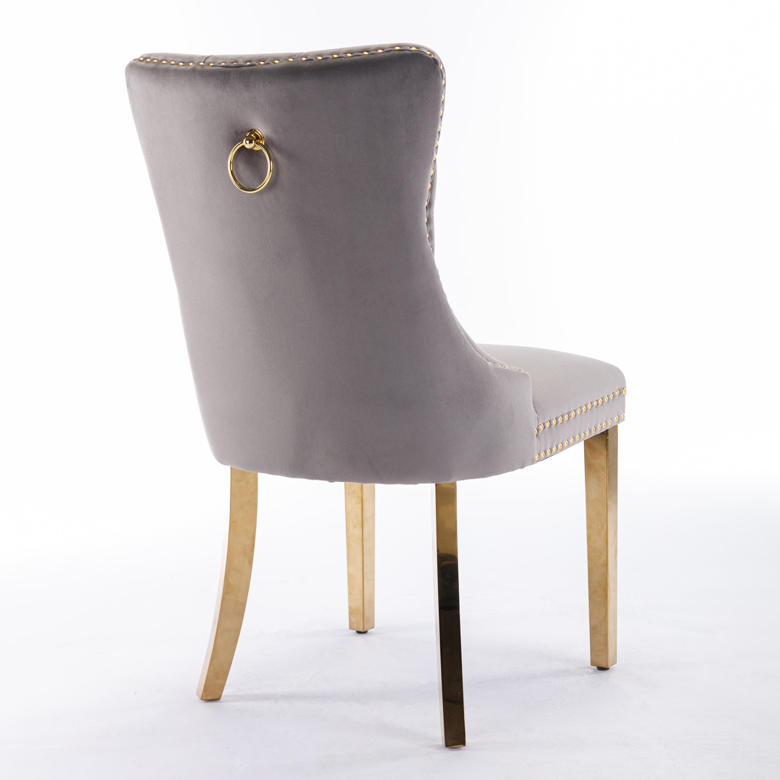 Nikki Collection Modern, High-end Tufted Solid Wood Contemporary Velvet Upholstered Dining Chair with Golden Stainless Steel Plating Legs,Nailhead Trim,Set of 2,Gray and Gold, SW1601GY image 5