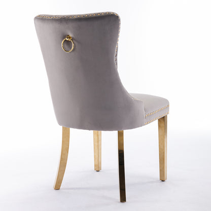 Nikki Collection Modern, High-end Tufted Solid Wood Contemporary Velvet Upholstered Dining Chair with Golden Stainless Steel Plating Legs,Nailhead Trim,Set of 2,Gray and Gold, SW1601GY image 5