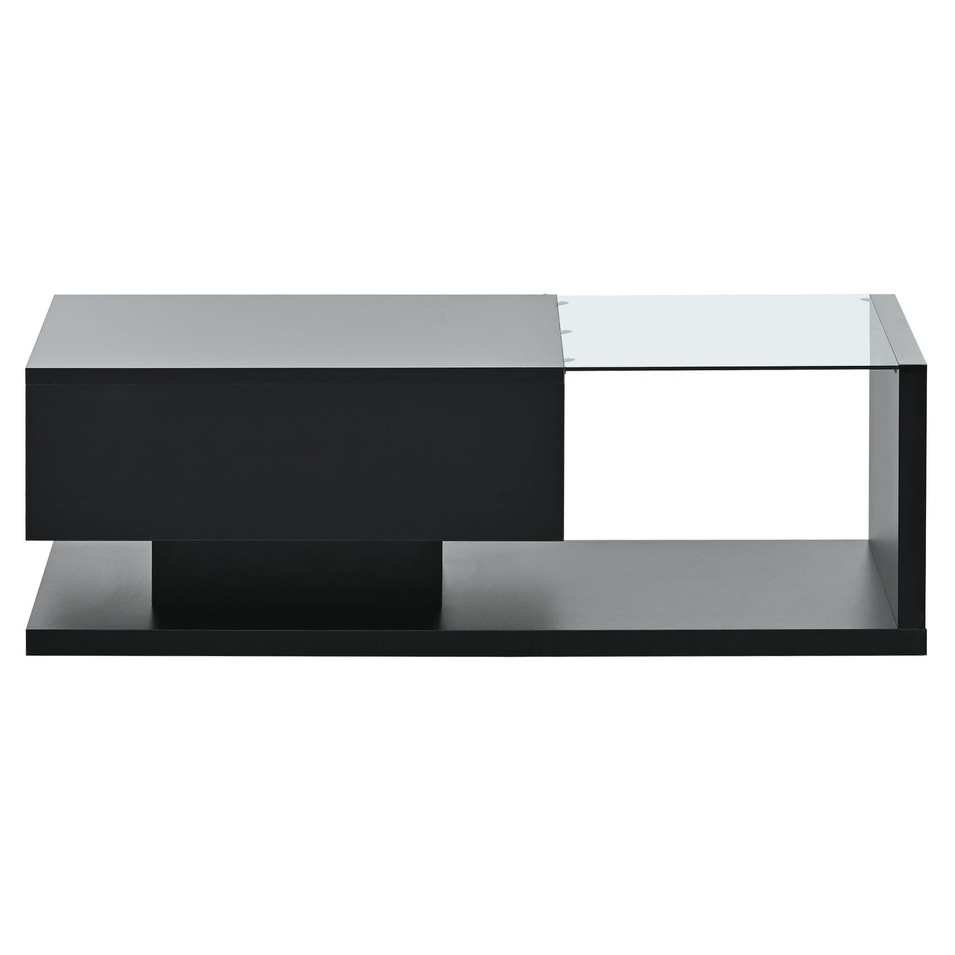 [VIDEO provided] ON-TREND Modern Coffee Table with Tempered Glass, Wooden Cocktail Table with High-gloss UV Surface, Modernist 2-Tier Rectangle Center Table for Living Room, Black image 12