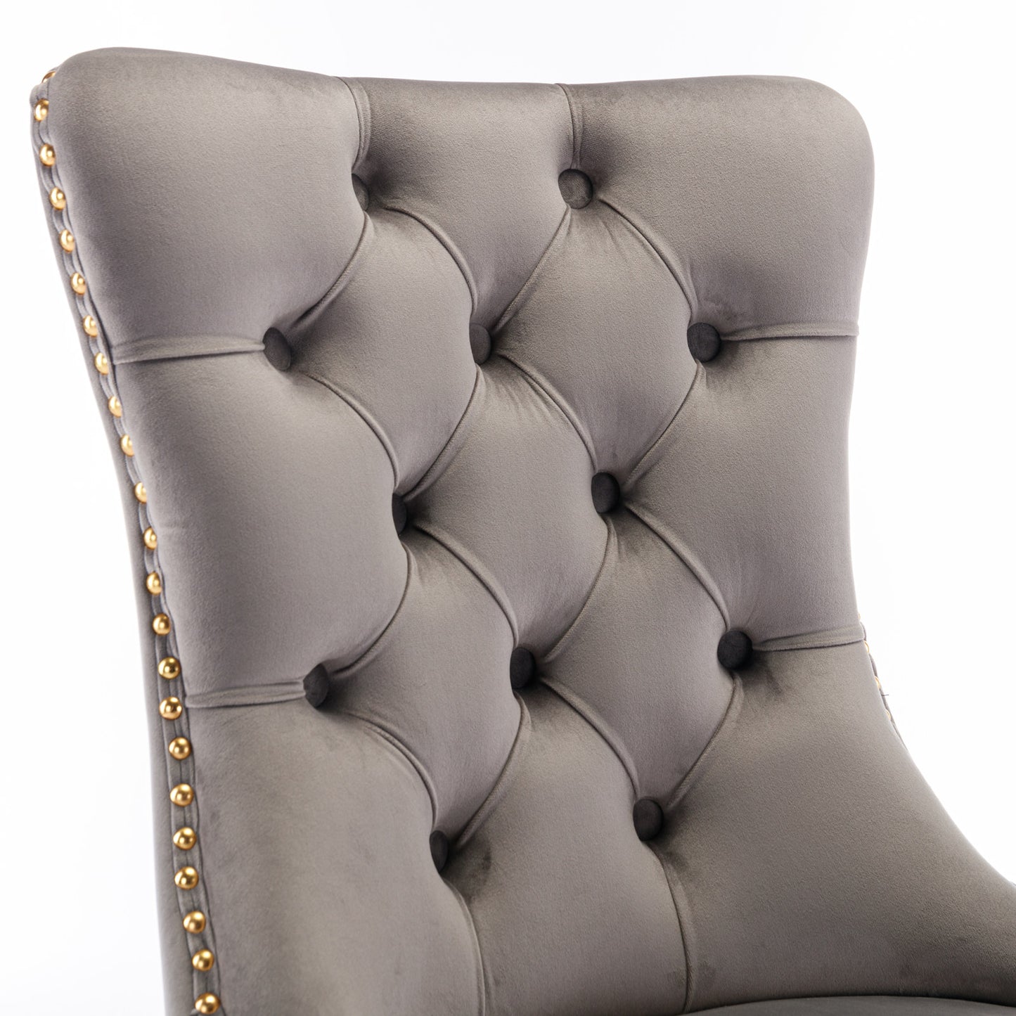 Nikki Collection Modern, High-end Tufted Solid Wood Contemporary Velvet Upholstered Dining Chair with Golden Stainless Steel Plating Legs,Nailhead Trim,Set of 2,Gray and Gold, SW1601GY image 8