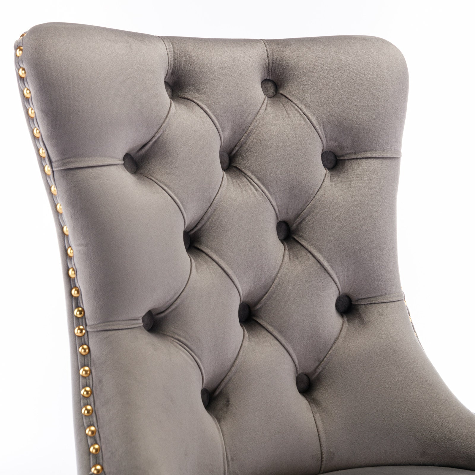 Nikki Collection Modern, High-end Tufted Solid Wood Contemporary Velvet Upholstered Dining Chair with Golden Stainless Steel Plating Legs,Nailhead Trim,Set of 2,Gray and Gold, SW1601GY image 8