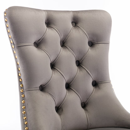 Nikki Collection Modern, High-end Tufted Solid Wood Contemporary Velvet Upholstered Dining Chair with Golden Stainless Steel Plating Legs,Nailhead Trim,Set of 2,Gray and Gold, SW1601GY image 8