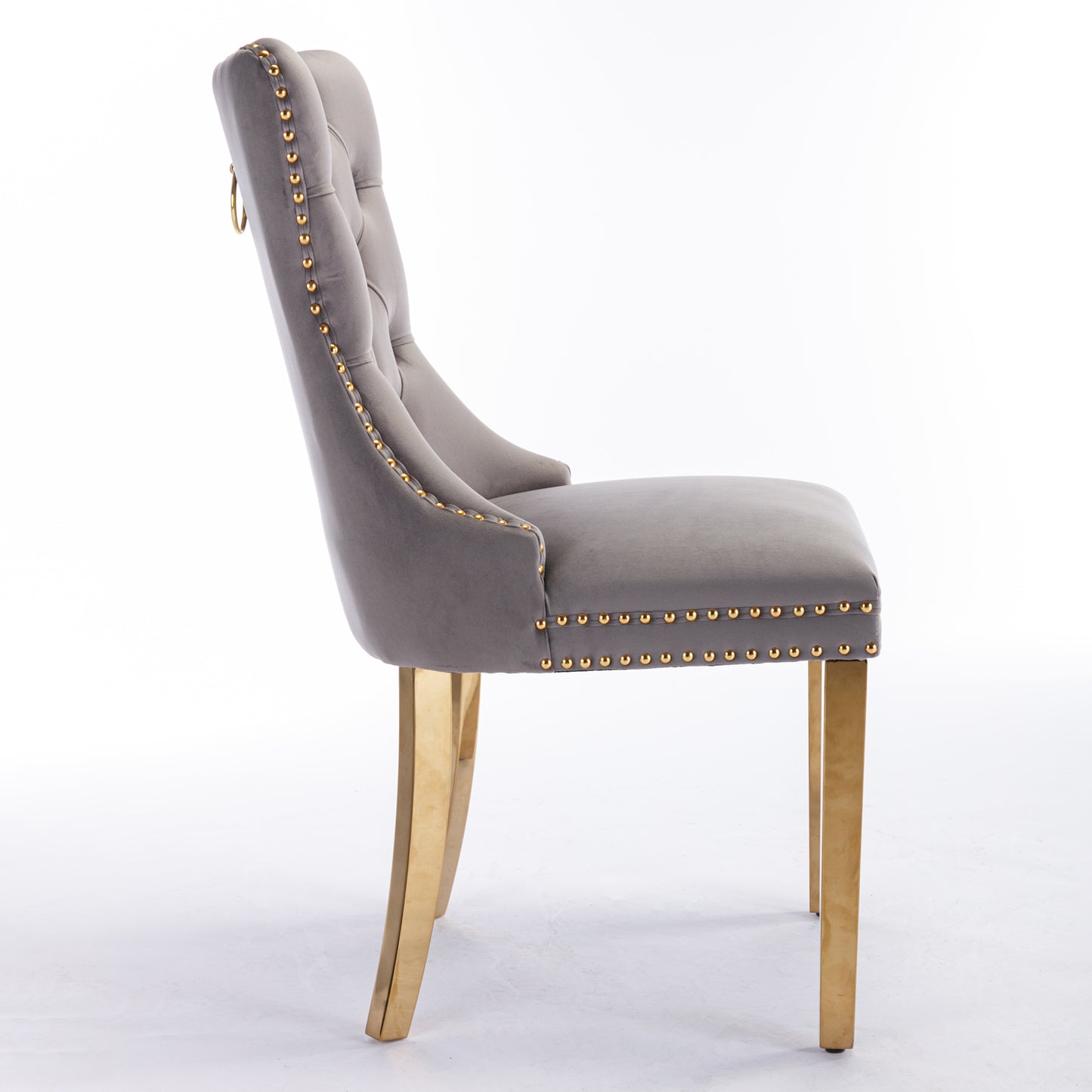 Nikki Collection Modern, High-end Tufted Solid Wood Contemporary Velvet Upholstered Dining Chair with Golden Stainless Steel Plating Legs,Nailhead Trim,Set of 2,Gray and Gold, SW1601GY image 4