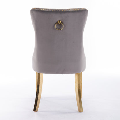 Nikki Collection Modern, High-end Tufted Solid Wood Contemporary Velvet Upholstered Dining Chair with Golden Stainless Steel Plating Legs,Nailhead Trim,Set of 2,Gray and Gold, SW1601GY image 6