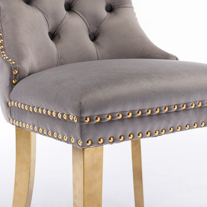 Nikki Collection Modern, High-end Tufted Solid Wood Contemporary Velvet Upholstered Dining Chair with Golden Stainless Steel Plating Legs,Nailhead Trim,Set of 2,Gray and Gold, SW1601GY image 12