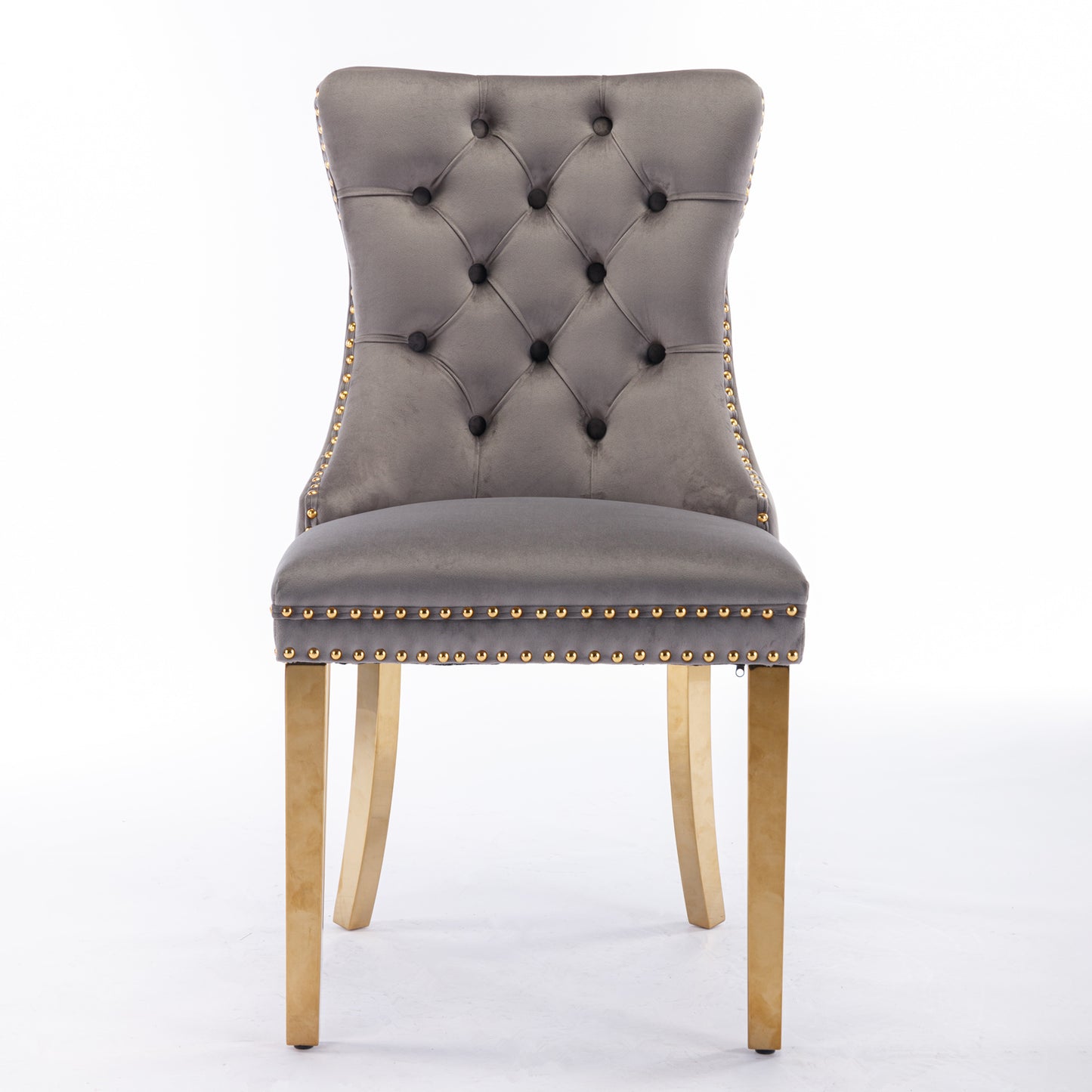 Nikki Collection Modern, High-end Tufted Solid Wood Contemporary Velvet Upholstered Dining Chair with Golden Stainless Steel Plating Legs,Nailhead Trim,Set of 2,Gray and Gold, SW1601GY image 2