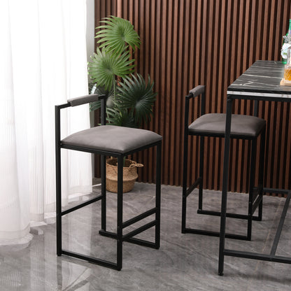 Set of 2 Counter Height Barstools Kitchen Island Stools with Back Modern Armless Metal Legs & PU Gray Upholstered Chairs (Gray with Back) image 3